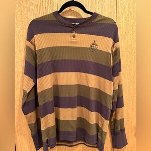 Marithe Francois Girbaud Men’s Medium Tan Green Brown Stripped Long Sleeve Top
